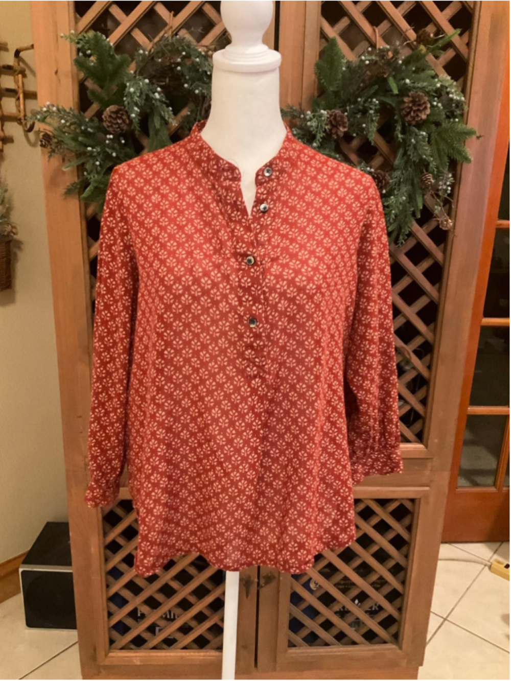 Madewell Red Print Popover Blouse Size Small
